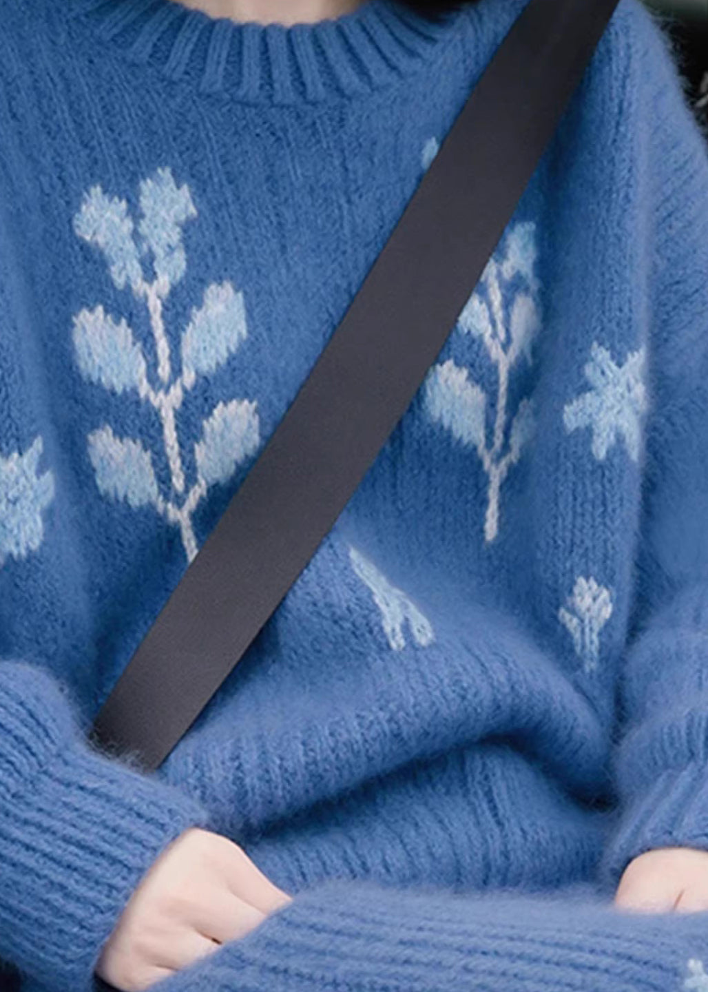 Jacquard Blue Patchwork Cozy Cotton Knit Sweaters Spring