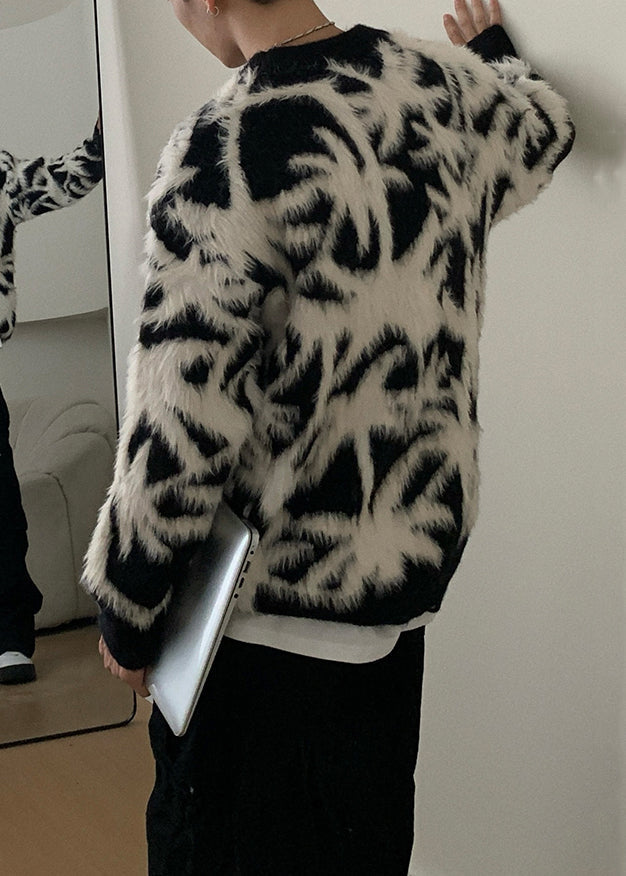 Jacquard Coffee Fluffy Cozy Men Sweaters O Neck Winter