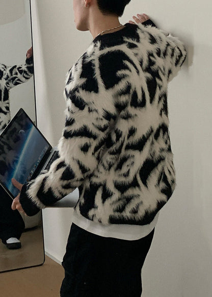 Jacquard Coffee Fluffy Cozy Men Sweaters O Neck Winter