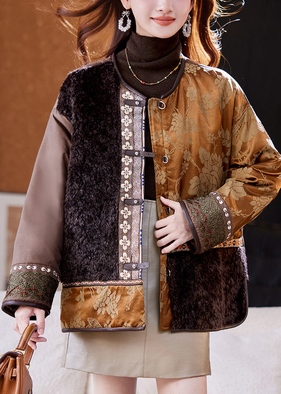 Jacquard Colorblock Asymmetrical Button Duck Down Coats Winter