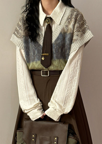 Jacquard Gradient Color V Neck Oversized Knit Vest Spring