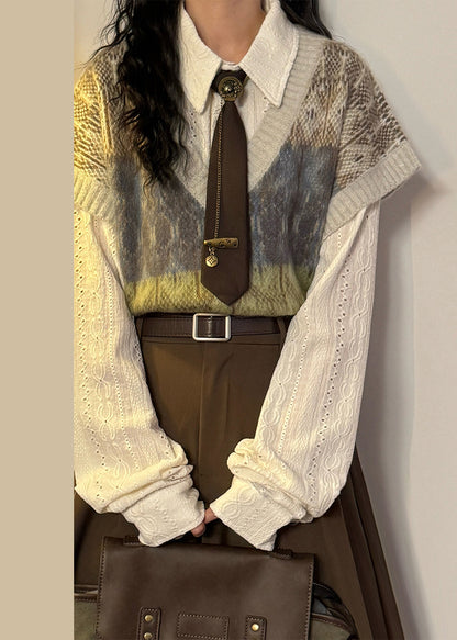 Jacquard Gradient Color V Neck Oversized Knit Vest Spring