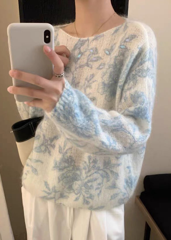 Jacquard Pink Embroidered Zircon Wool Knit Sweaters Spring