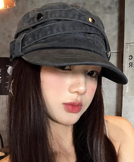 Japanese Casual Versatile Grey Rivet Rquestrian Hat