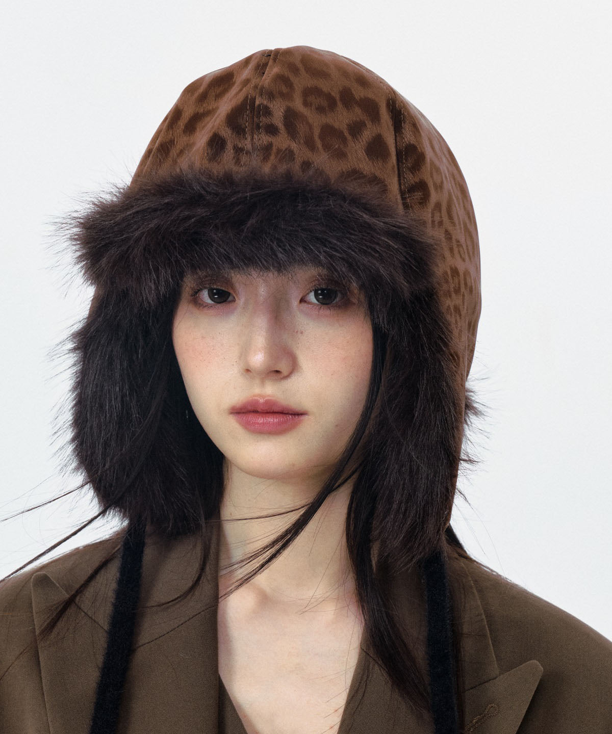 Japanese Korean Leopard Print Warm Fleece Ear Protection Hat Winter