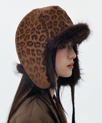 Japanese Korean Leopard Print Warm Fleece Ear Protection Hat Winter