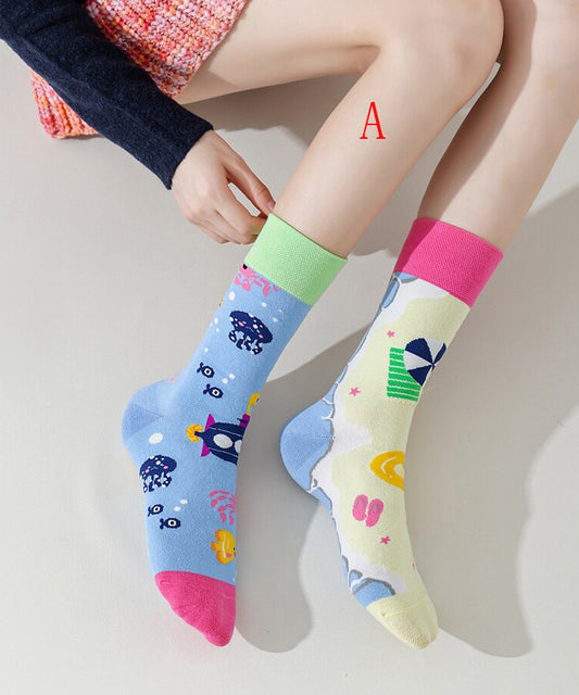 Japanese Style Asymmetrical Jacquard Fashion Mid Tube Socks