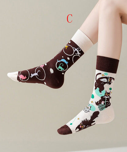 Japanese Style Asymmetrical Jacquard Fashion Mid Tube Socks