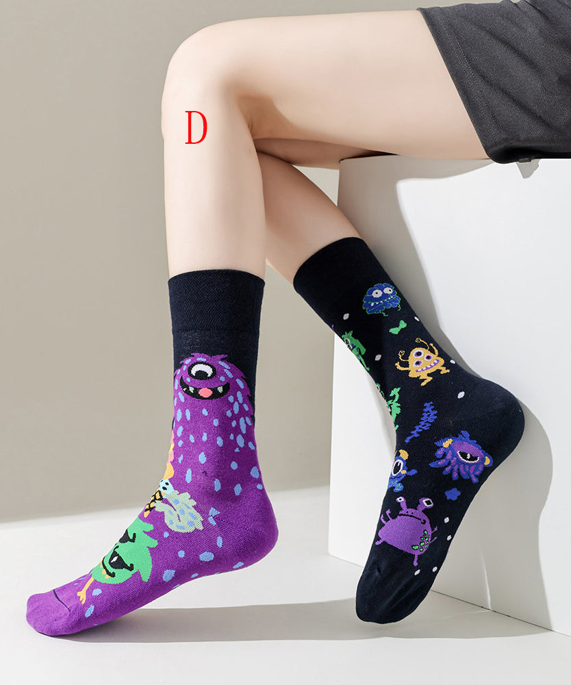 Japanese Style Asymmetrical Jacquard Fashion Mid Tube Socks