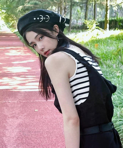 Japanese Style Black Belt Buckle Beret Hat