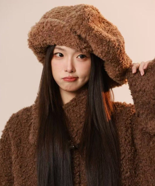 Japanese Style Brown Large Version Fuzzy Fur Fluffy Hat