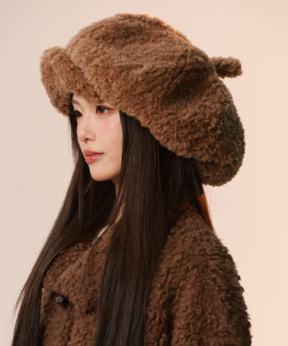 Japanese Style Brown Large Version Fuzzy Fur Fluffy Hat