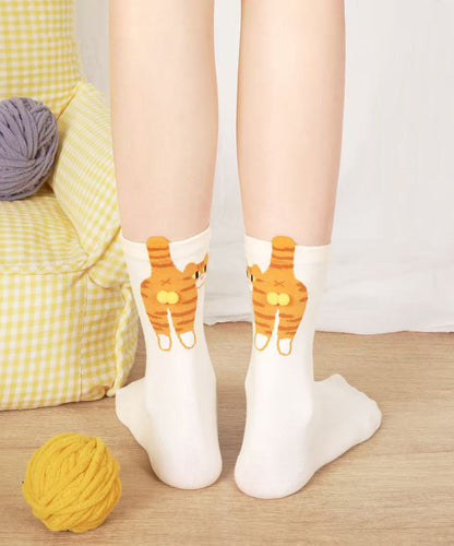 Japanese Style Cartoon Cute Cat Combed Cotton Mid Calf Socks