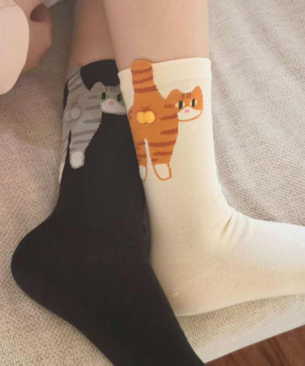 Japanese Style Cartoon Cute Cat Combed Cotton Mid Calf Socks