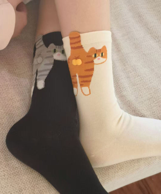 Japanese Style Cartoon Cute Cat Combed Cotton Mid Calf Socks