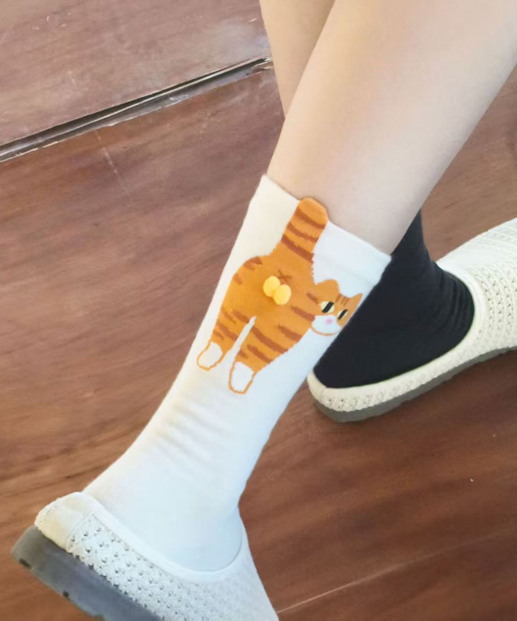 Japanese Style Cartoon Cute Cat Combed Cotton Mid Calf Socks