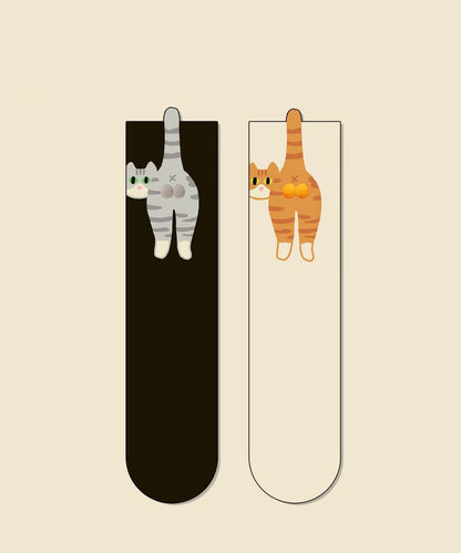 Japanese Style Cartoon Cute Cat Combed Cotton Mid Calf Socks