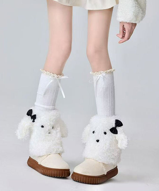 Japanese Style Coffee Bow Fuzzy Fur Fluffy Socks Cover