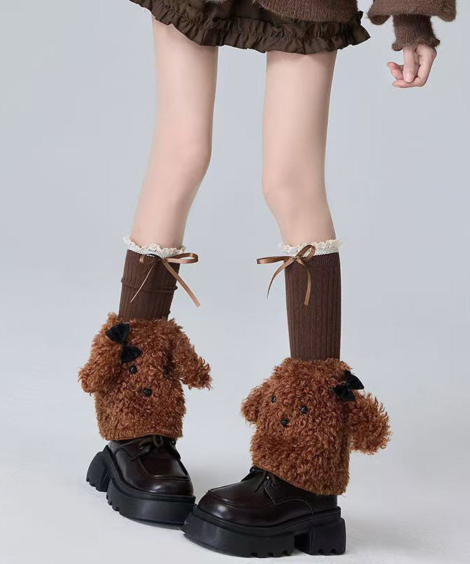 Japanese Style Coffee Bow Fuzzy Fur Fluffy Socks Cover