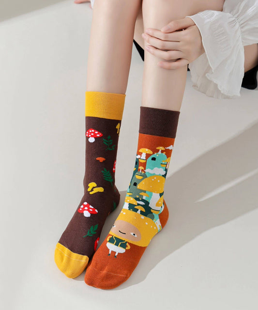Japanese Style Contrasting Color Socks Asymmetrical Jacquard Pattern