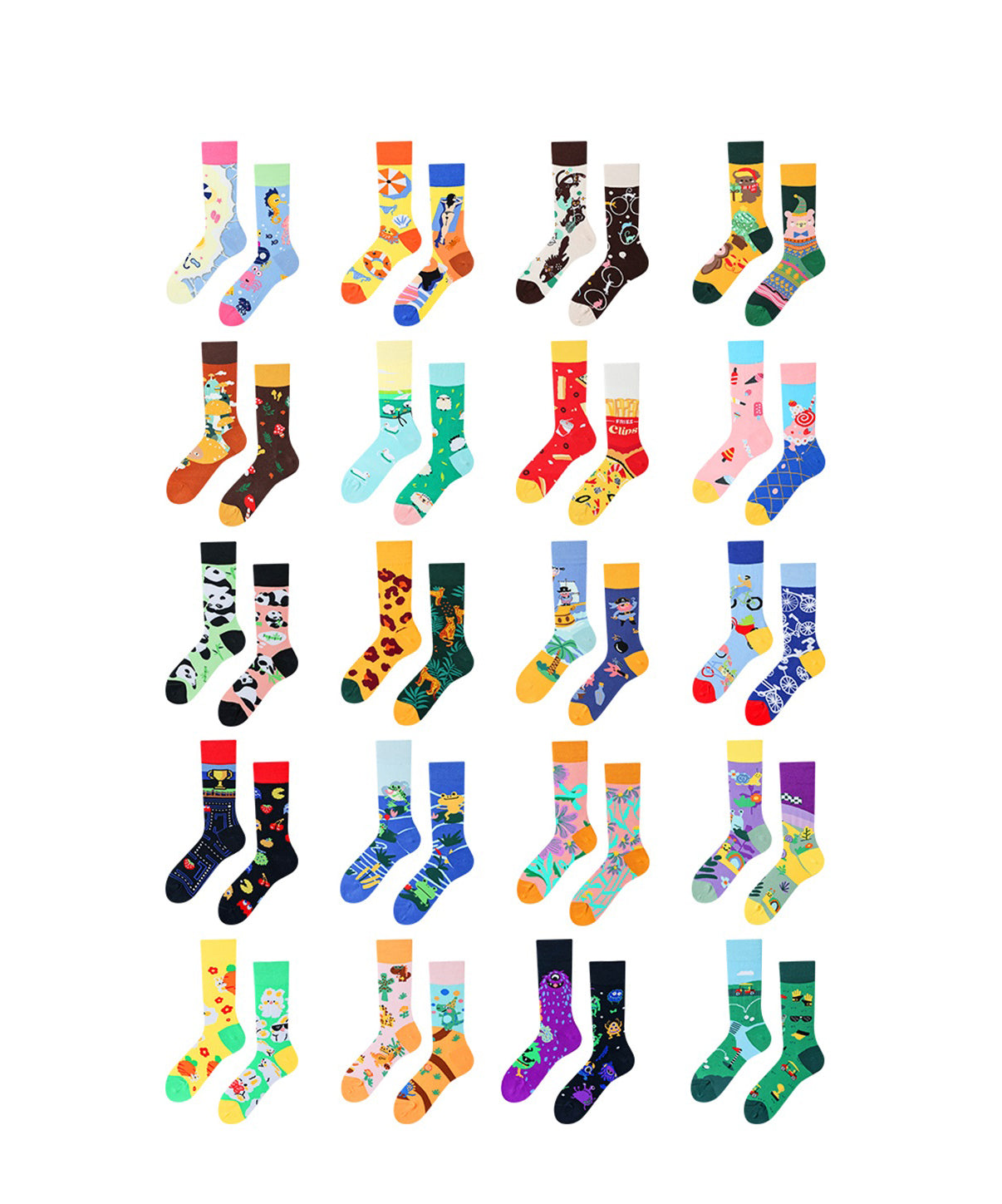 Japanese Style Contrasting Color Socks Asymmetrical Jacquard Pattern