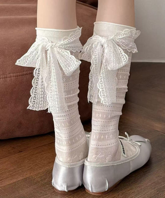 Japanese Style Hollow Lace Bow Calf Socks For Summer