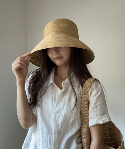 Japanese Style Lace Embroidered Flower Straw Woven Bucket Hat