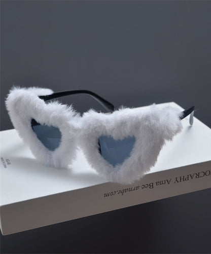 Japanese Style Pink Fur Decorative Large Frame Heart-Shaped Sunglasses
