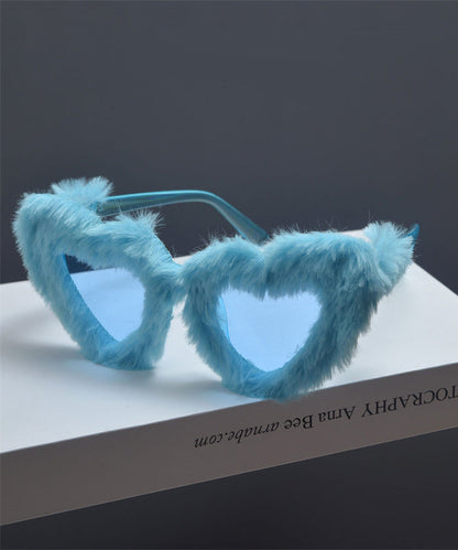 Japanese Style Pink Fur Decorative Large Frame Heart-Shaped Sunglasses