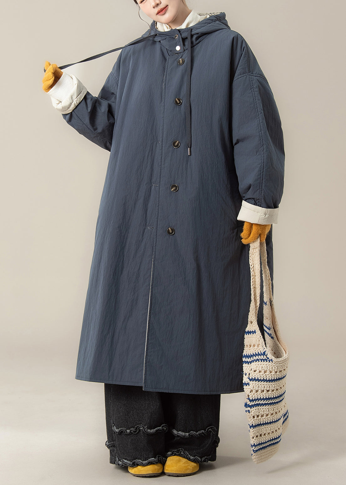 Japanese Style Wear On Both Sides Hooded Cotton Filled Coat Winter