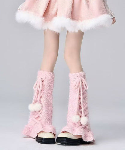 Japanese Style White Cross Strap Fuzzy Fur Fluffy Socks Covers