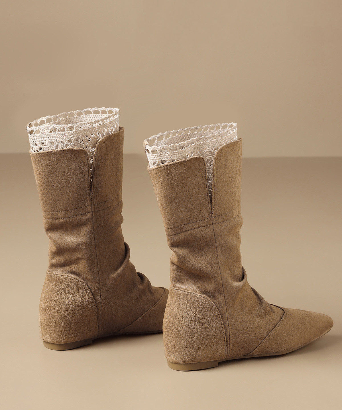 Khaki Boots Faux Leather Women Splicing Lace Boots