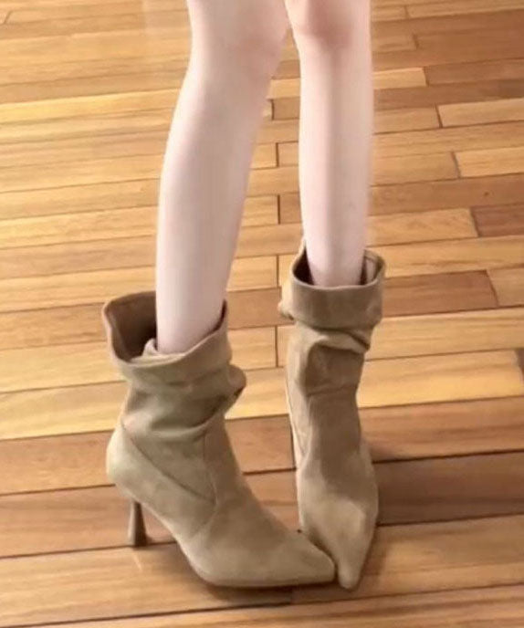 Khaki Boots Stiletto Faux Leather Comfy Pointed Toe Boots