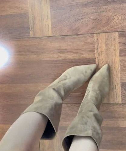 Khaki Boots Stiletto Faux Leather Comfy Pointed Toe Boots