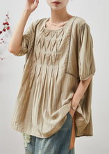 Load image into Gallery viewer, Khaki Cotton Tank Tops Oversized Wrinkled Summer