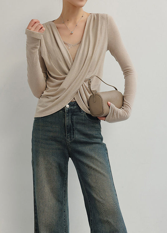 Khaki Cotton UPF 50+ Tops Cross Strap Summer