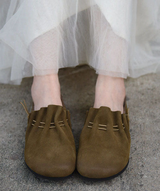 Khaki Flat Shoes For Women Wrinkled Flat Feet Shoes