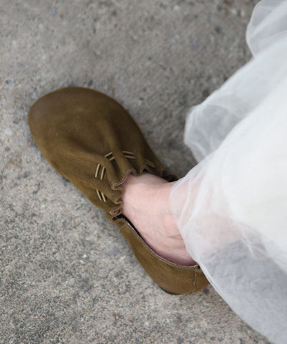 Khaki Flat Shoes For Women Wrinkled Flat Feet Shoes