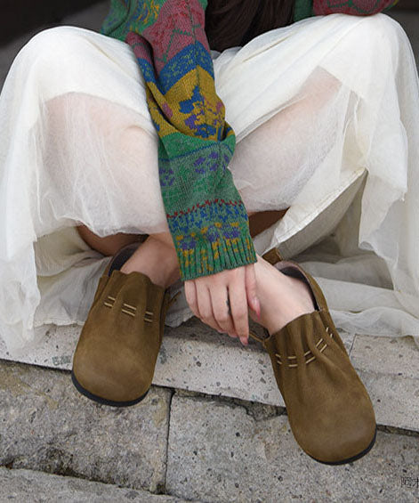 Khaki Flat Shoes For Women Wrinkled Flat Feet Shoes