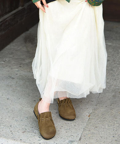 Khaki Flat Shoes For Women Wrinkled Flat Feet Shoes