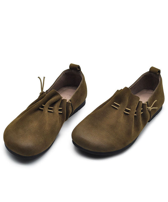 Khaki Flat Shoes For Women Wrinkled Flat Feet Shoes
