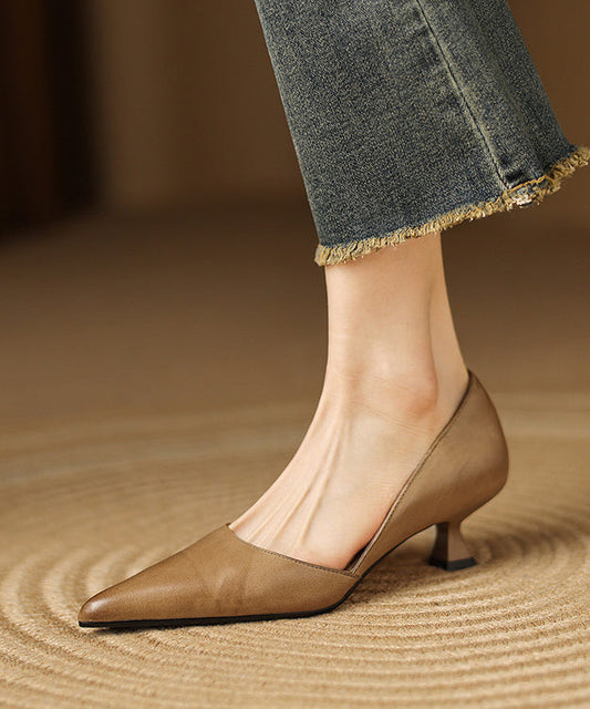 Khaki High Heels Pointed Toe Kitten High Heels