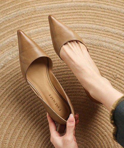 Khaki High Heels Pointed Toe Kitten High Heels