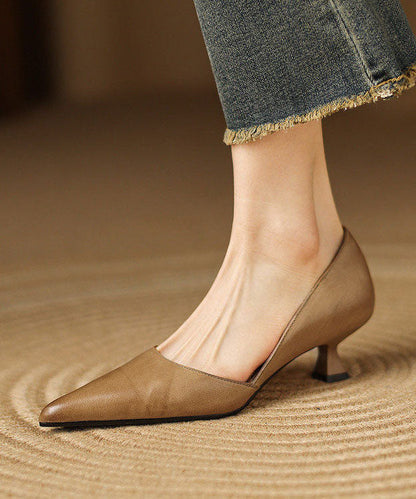 Khaki High Heels Pointed Toe Kitten High Heels