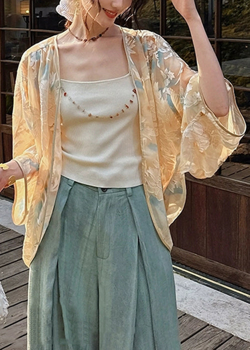 Khaki Original Design Silk Loose Coat V Neck Fall