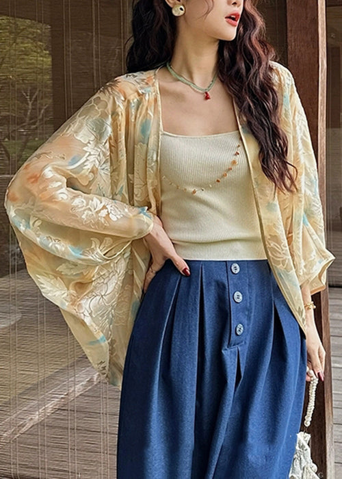 Khaki Original Design Silk Loose Coat V Neck Fall