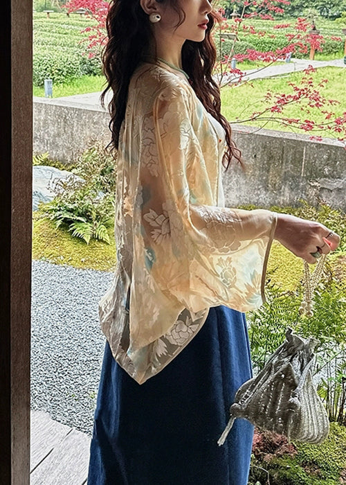 Khaki Original Design Silk Loose Coat V Neck Fall