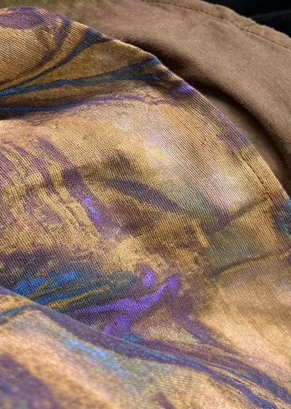 Khaki Patchwork Linen Fake Two Piece Shirt Oversized Print Fall