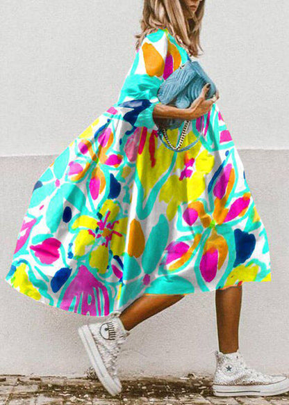 Khaki Print Chiffon Ankle Dress Oversized Exra Large Hem Summer