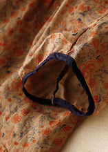 Load image into Gallery viewer, Khaki Print Patchwork Cotton T Shirt Top V Neck Lace Up Summer
